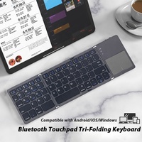 Keyboard Mini Lipat Tiga dengan Touchpad, Ultra-Slim, Portabel, Nirkabel untuk Tablet, Ponsel, dan PC Android, iOS, Windows