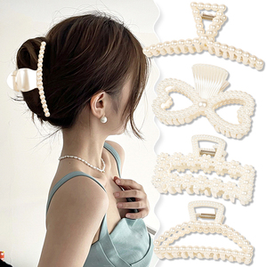 <span class=keywords><strong>Pince</strong></span> à cheveux géométrique coréenne en acrylique avec grandes perles <span class=keywords><strong>pour</strong></span> femmes aux cheveux épais, style simple et élégant - Product Image 2