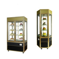 Réfrigérateur commercial vertical à température unique à 360 degrés, vitrine à gâteaux rotative à 4 côtés en verre, boulangerie