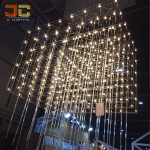 Acciaio argento cornice grande piazza ha condotto la luce <span class=keywords><strong>lampadario</strong></span> cubic su misura del pendente <span class=keywords><strong>lampadario</strong></span> di cristallo con aste per hall - Product Image 2