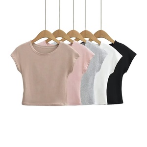 Nouveau t-<span class=keywords><strong>shirt</strong></span> d'été une pièce personnalisé à manches évasées hauts ajustés doux t-shirts moulants pour femmes - Product Image 1