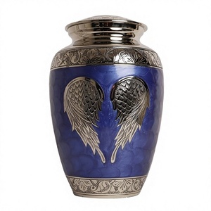 Urne funéraire en aluminium bleue, best-seller, avec motif d'ailes d'ange argentées, style européen, urne commémorative pour adulte - Product Image 1