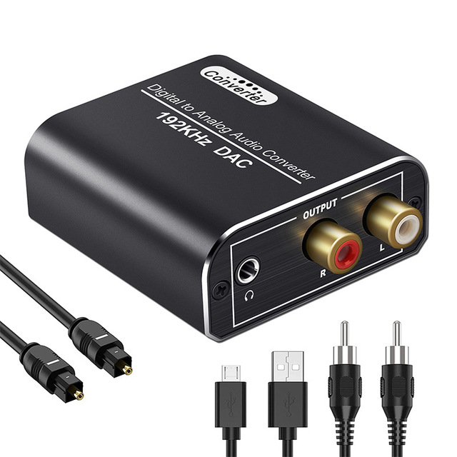 High-Resolution Stereo Digital-to-Analog Converter (DAC) with Optical Coaxial to RCA 3.5mm Support for 192kHz Audio