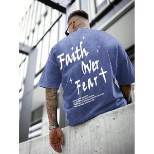 Camiseta FOXA Faith Over Fear con efecto lavado ácido, camiseta de manga corta para hombre, camiseta transpirable de algodón jersey - Product Image 3