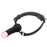 FST Bâillon Pénis en Silicone Réaliste avec Boule, Sangle Réglable pour Bâillon de Bouche BDSM (Noir)