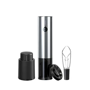 Stainless Steel Electric Wine Opener Set Gift Box With Rechargeable Stopper Pourer Foil Cutter