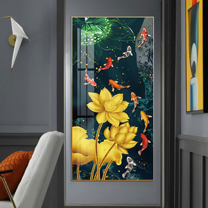 Thiết kế cá in trên vải và poster cho trang trí nhà hoa sen vàng, lá sen xanh và một nhóm các bức tranh cá koi và nghệ thuật treo tường - Product Image 2