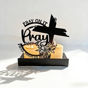 Porte-bougie en métal, pots à bougies, centre <span class=keywords><strong>de</strong></span> table, souvenirs <span class=keywords><strong>de</strong></span> mariage pour invités, <span class=keywords><strong>chandelier</strong></span> en métal avec croix <span class=keywords><strong>de</strong></span> prière chrétienne - Product Image 3