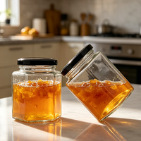 Stoples Kaca Heksagonal Grosir Kedap Udara dengan Tutup, Wadah Penyimpanan Dapur Multi-ukuran untuk Madu, Selai, Herbal, Sereal