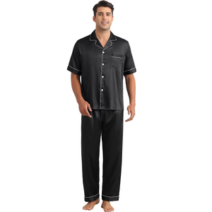 Conjunto de Pijama Suave para Hombre, Hecho a Medida, Satinado, Transpirable y Brillante, Conjunto de Pijama de Dos Piezas para Hombre, Ropa de Dormir de Color Sólido para Verano - Product Image 1