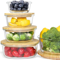 Boîtes de conservation alimentaire en verre avec couvercles en bambou, boîtes de préparation des repas en verre, boîte à lunch bento