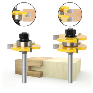 3 pièces 6mm/1/4 "/8mm tige <span class=keywords><strong>languette</strong></span> et joint de <span class=keywords><strong>rainure</strong></span> mèche de toupie avec verrouillage à 45 degrés mèche de toupie pour <span class=keywords><strong>fraise</strong></span> à bois - Product Image 2