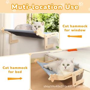 Hamaca de madera para gatos, cama rectangular ajustable para gatos medianos, diseño de estrella para tomar el sol en ventana o balcón - Product Image 4