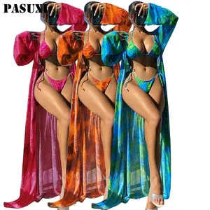 PASUXI 2024 venta al por mayor traje de baño estampado Bikini cubrir trajes de baño de talla grande 3 piezas trajes de baño para mujer