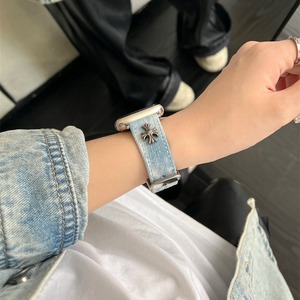Cinturino <span class=keywords><strong>Vintage</strong></span> YK2 Chrome Heartt in Denim Adatto per Apple Watch 98765, Cinturino Retrò per Iwatch 10 per Coppie - Product Image 6
