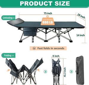 Xách tay hai lớp Oxford cắm trại cot hiện đại ngoài trời gấp giường với đệm thép khung kim loại cho người lớn ngủ - Product Image 6