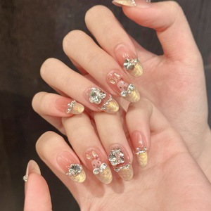 Hecho a mano cubierta completa Artificial prensa falsa en la punta de las uñas reutilizable francés uñas flor Acrílico falso magnético Rhinestone <span class=keywords><strong>bailarina</strong></span> - Product Image 1