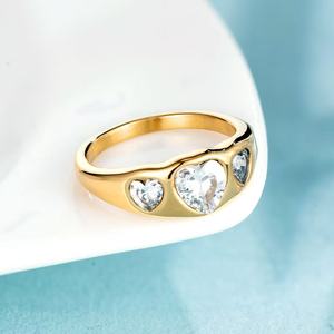 Elegante Anillo de Tres Corazones de Acero Inoxidable 316L para Mujer, Circonia Cúbica <span class=keywords><strong>AAA</strong></span>, Chapado en Oro de 18K, Resistente al Agua, Joyería Romántica con Corazón Gratis - Product Image 3