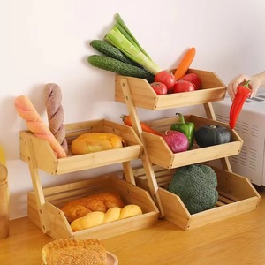Wooden Three Tier <b>Kitchen</b> Storage Rack 3 Floors Multifunctional Organizer For Bread Fruit Vegetable Storage - Product Image 1