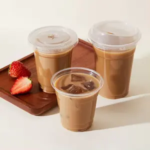 Tasses en plastique transparentes transparentes de 9 12 oz pour animaux de compagnie Tasses parfaites de yaourt glacé avec logo personnalisé avec insertion à compartiment unique et couvercles 12 oz