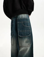 Jean cargo bleu délavé surdimensionné à jambes larges et amples, style skater, avec plusieurs poches, pour hommes - Vente en gros, personnalisable