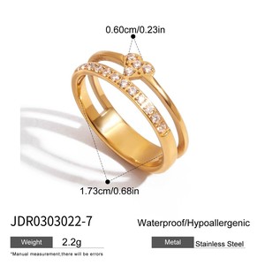 Stainless Steel 18K PVD Plating Tennis <b>Ring</b> Cubic Zircon Adjustable Open <b>Finger</b> <b>Rings</b> for Girls - Product Image 4
