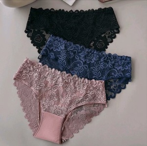 女性用高弾性下着 薄手セクシー ミッドライズ ニットビキニパンティー レース中空パンティー 女性用 - Product Image 2