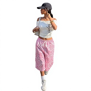 Shorts de Mujer con Estampado de Leopardo Rosa, Cintura Media, Holgados, Casuales, Tejidos, Transpirables, con Bolsillos - Product Image 5