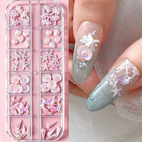 60 Breloques 3D Coquillages/Étoiles de mer/Queues de poisson/Conques/Arbres de coco pour Ongles, 12 compartiments, Adorables Accessoires d'Art Ongulaire Thème Océan Plage d'été en Résine