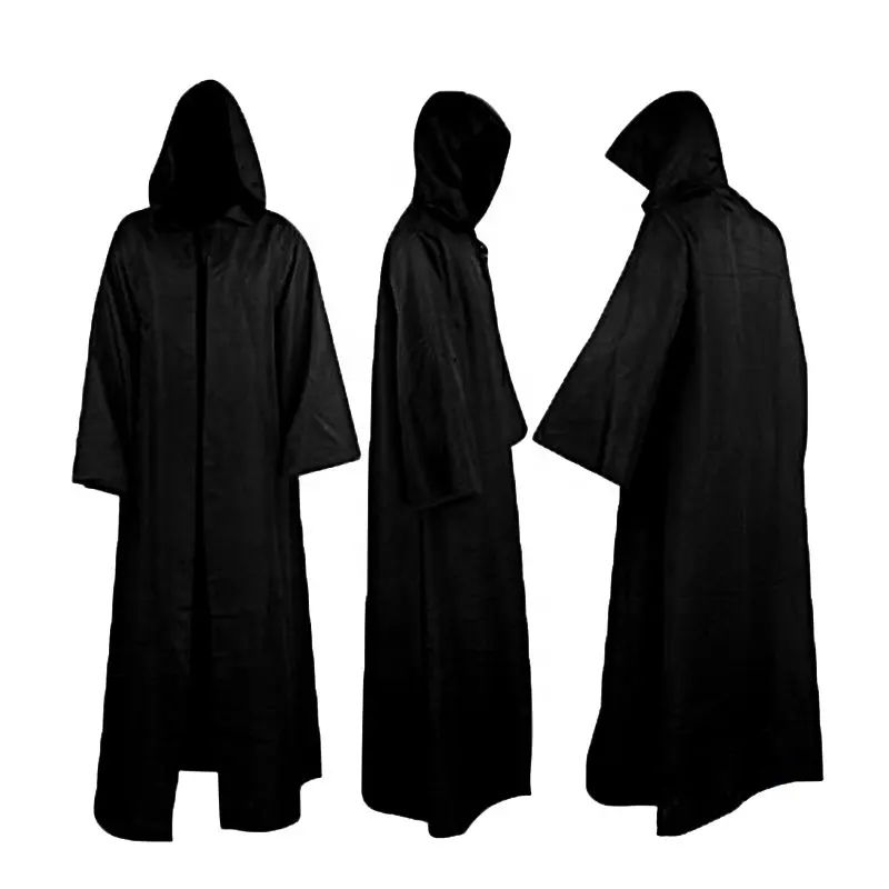 Renaissance hooded Halloween costume adult uniform black monk priest robe cape coat movie Jesus Halloween men's clothing