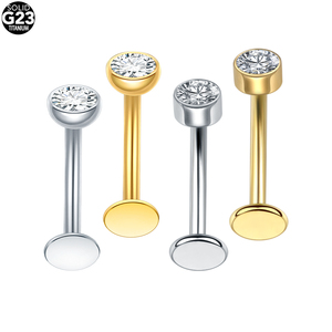 <span class=keywords><strong>Piercing</strong></span> per <span class=keywords><strong>Ombelico</strong></span> in Titanio ASTM F136 14G con Base Convessa e Zirconia Cubica Fluttuante, Barra Curva 10mm - Product Image 1