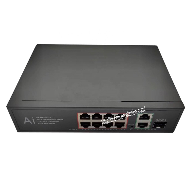 Fanless Cooling 120W Full Gigabit 8 Ports Ethernet PoE Switch with 2*RJ45 1000mbps and 1SFP *1000M Uplink for WIFI AP IP Camera