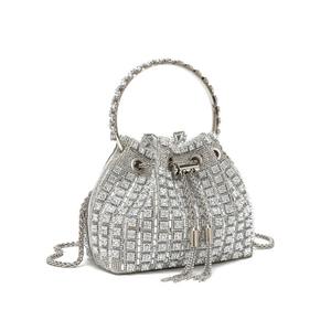 New Fashionable Women's Diamond-Encrusted Crossbody Chain Bucket <b>Bag</b> Geometric Stone Evening Clutch Handbag Polyester Lining - Product Image 3
