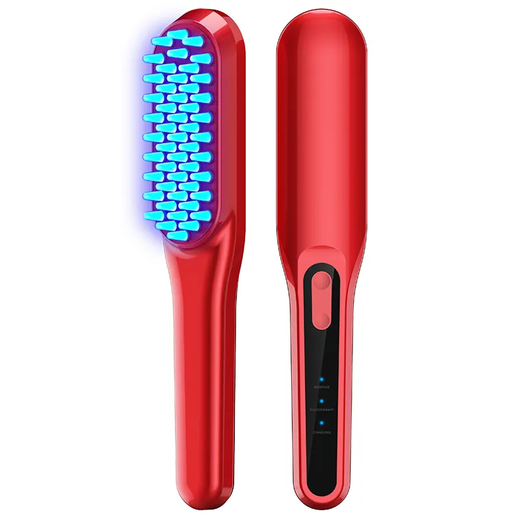 Led Massager Kam Silicon Rf Rood Blauw Licht Elektrische Laser Anti Haaruitval Behandeling Ems Trillingen Laser Massager Kam