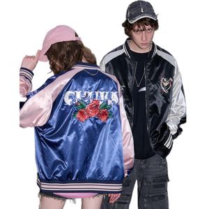 Veste unisexe noire pour collège, vierge ou avec logo brodé, vente en gros, veste bomber satinée personnalisée pour homme, style universitaire, Saint-Valentin - Product Image 2