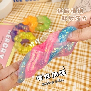 Nouveau bracelet <span class=keywords><strong>anti</strong></span>-<span class=keywords><strong>stress</strong></span> créatif en forme de beignet à paillettes, jouet à presser en caoutchouc souple TPR - Product Image 3