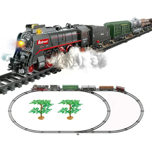 Ensemble <span class=keywords><strong>de</strong></span> <span class=keywords><strong>train</strong></span> à vapeur électrique classique <span class=keywords><strong>de</strong></span> 89 pièces avec lumières <span class=keywords><strong>de</strong></span> fumée réelles à 3 points, batterie rechargeable, jouet ferroviaire rétro pour cadeau <span class=keywords><strong>de</strong></span> vacances - Product Image 1