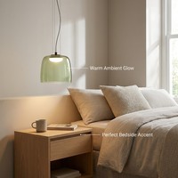Lámpara Colgante LED de Vidrio Transparente Verde Claro con Base de Hierro, Estilo Moderno para Comedor, Dormitorio, Decoración de Interiores