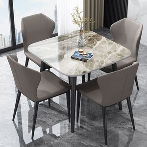 <span class=keywords><strong>Table</strong></span> à <span class=keywords><strong>manger</strong></span> carrée moderne pour 4 personnes avec plateau en marbre et chaises en tissu gris, pieds en métal <span class=keywords><strong>noir</strong></span> pour <span class=keywords><strong>salle</strong></span> à <span class=keywords><strong>manger</strong></span>, café - Product Image 1