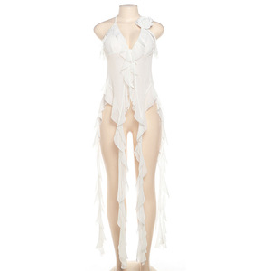 Nuova Moda Estiva Sexy <span class=keywords><strong>Top</strong></span> Corto Senza Maniche con Frange Irregolari e Cintura per Donne - Product Image 3