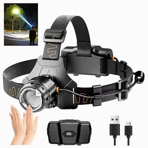 CITICITY ไฟหน้า LED, ไฟหน้าแบบชาร์จไฟได้ 3 โหมดพร้อมฟังก์ชั่นเซ็นเซอร์ แบตเตอรี่ดิจิตอลปรับได้สำหรับการตั้งแคมป์กลางแจ้ง - Product Image 1