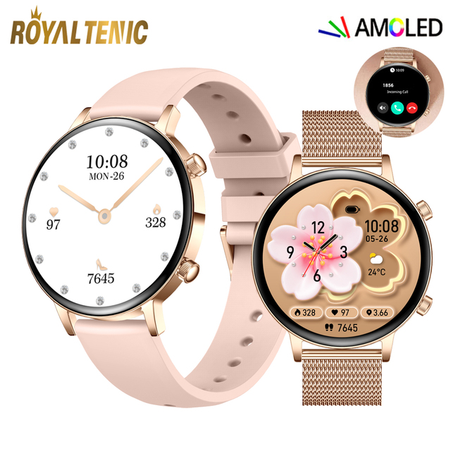 MK96 BT Call Women Smart Watch 1.32 Inch AMOLED Screen Health Heart Rate Monitoring Fitness Sleep Tracker Female Smartwatch