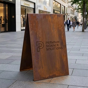 Insegna a Forma di A in Acciaio Corten con Effetto Testurizzato Speciale, Insegna Stabile per Esterni - Product Image 1