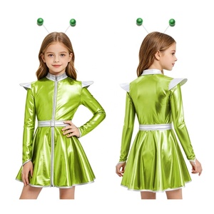 Disfraces de Extraterrestre Espacial para Niñas, Vestido Metálico de Manga Larga con Antenas y Diadema, Atuendo de Fiesta de Ciencia Ficción para Niñas, Espectáculos Personalizados - Product Image 3