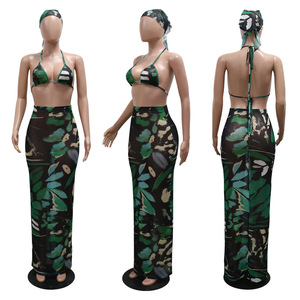 Bikini sexy de dos piezas con estampado elegante de nueva llegada con vestido Maxi conjunto de dos piezas de verano para mujer moda sehe - Product Image 6