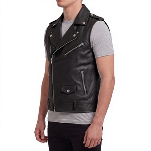 Men's Genuine <b>Leather</b> Custom Logo Club <b>Biker</b> <b>Vest</b> Motorcycle Waistcoat Zipper Outerwear Windproof Breathable Winter Layer - Product Image 1