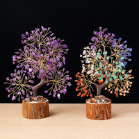 Arbre en cristal naturel, gravier coloré, base d'arbre de vie porte-bonheur, décorations de Noël pour la maison, 23*7*7cm, boîte cadeau artisanale