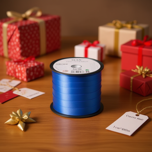 Ruban cadeau Ilan 1 cm x 100 m en satin bleu pour emballage - Product Image 2