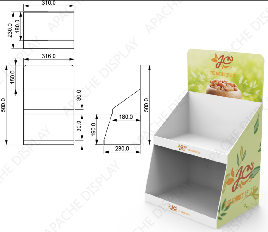 Apache Custom Paperboard Nut Display Stand Racks for Convenience Store Supermarket Snack Retail Store 2 Tier POS Wholesale OEM — view 2