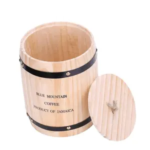 airtight Pine wood oak barrel bucket cask holder for coffee bean storage organizer wood container